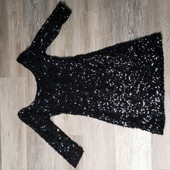 Black sequin scoop neck coctail prom wedding cruise formal dress - Picture 5 of 8